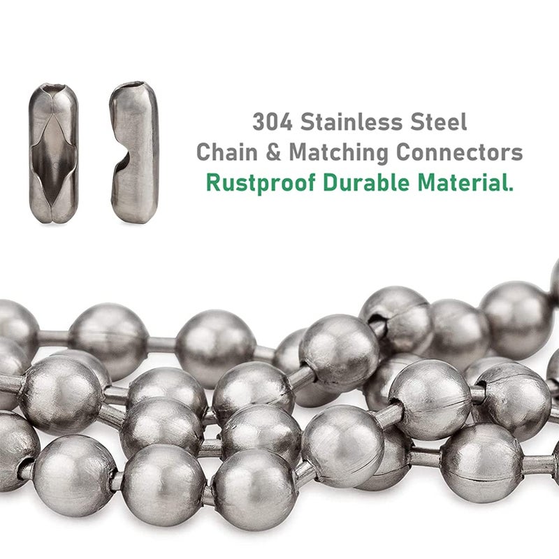 Wayilea Ball Bead Chain 52 Feet  Stainless Steel Ball Chains with 100 Pieces Matching Connectors Clasps  DIY Necklace Jewelry Making Craft Dog Tag Key Chain  2.4mm Ball  1 Roll 16 Meters - Image 4